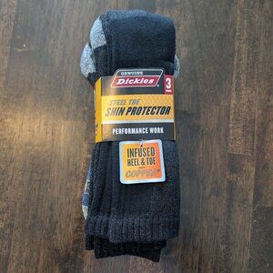 *5/$25* Men's Dickies 3 pack Black Steel Toe Shin Protector Work Socks